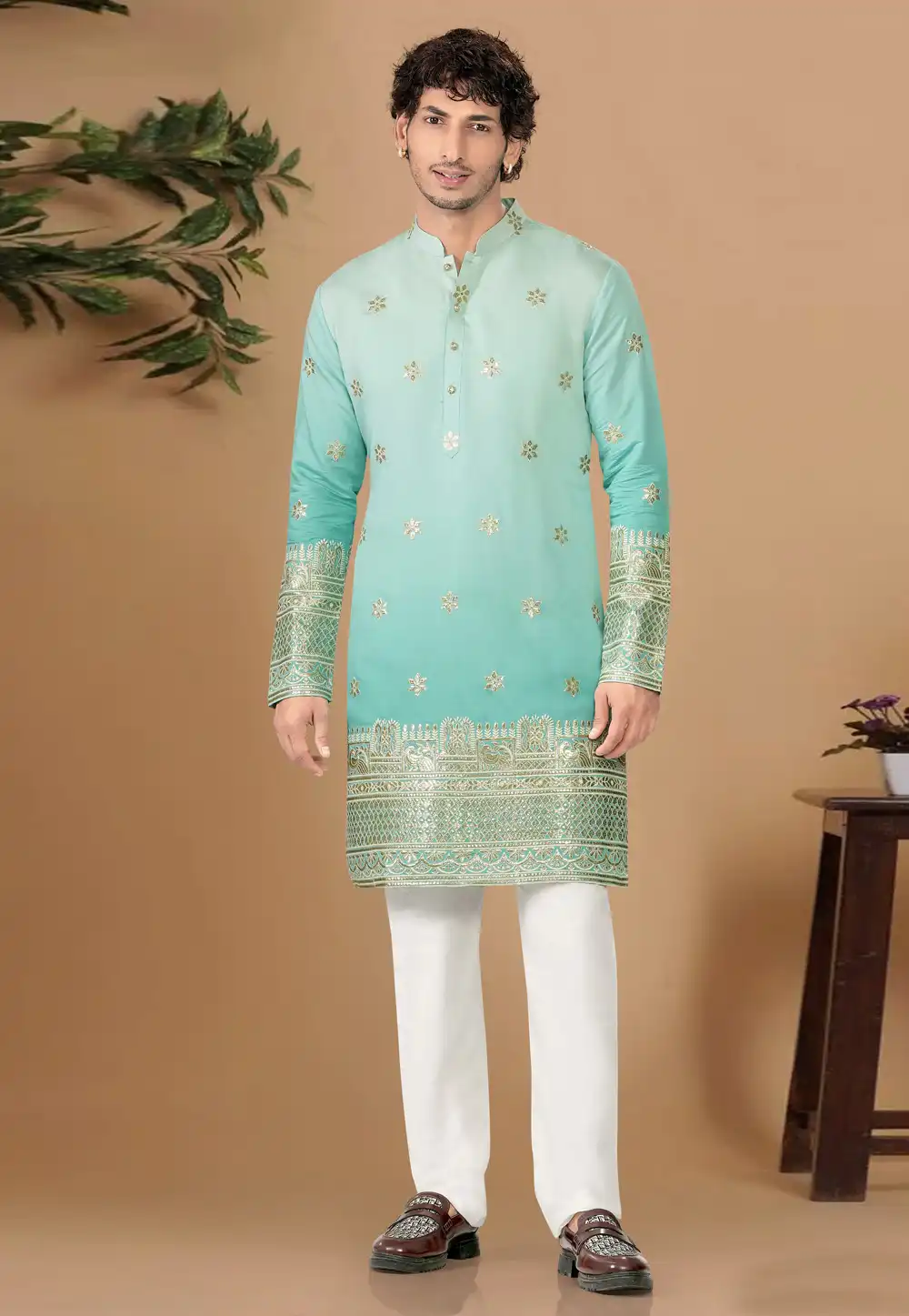 Sea Green Silk Kurta Pajama 325816