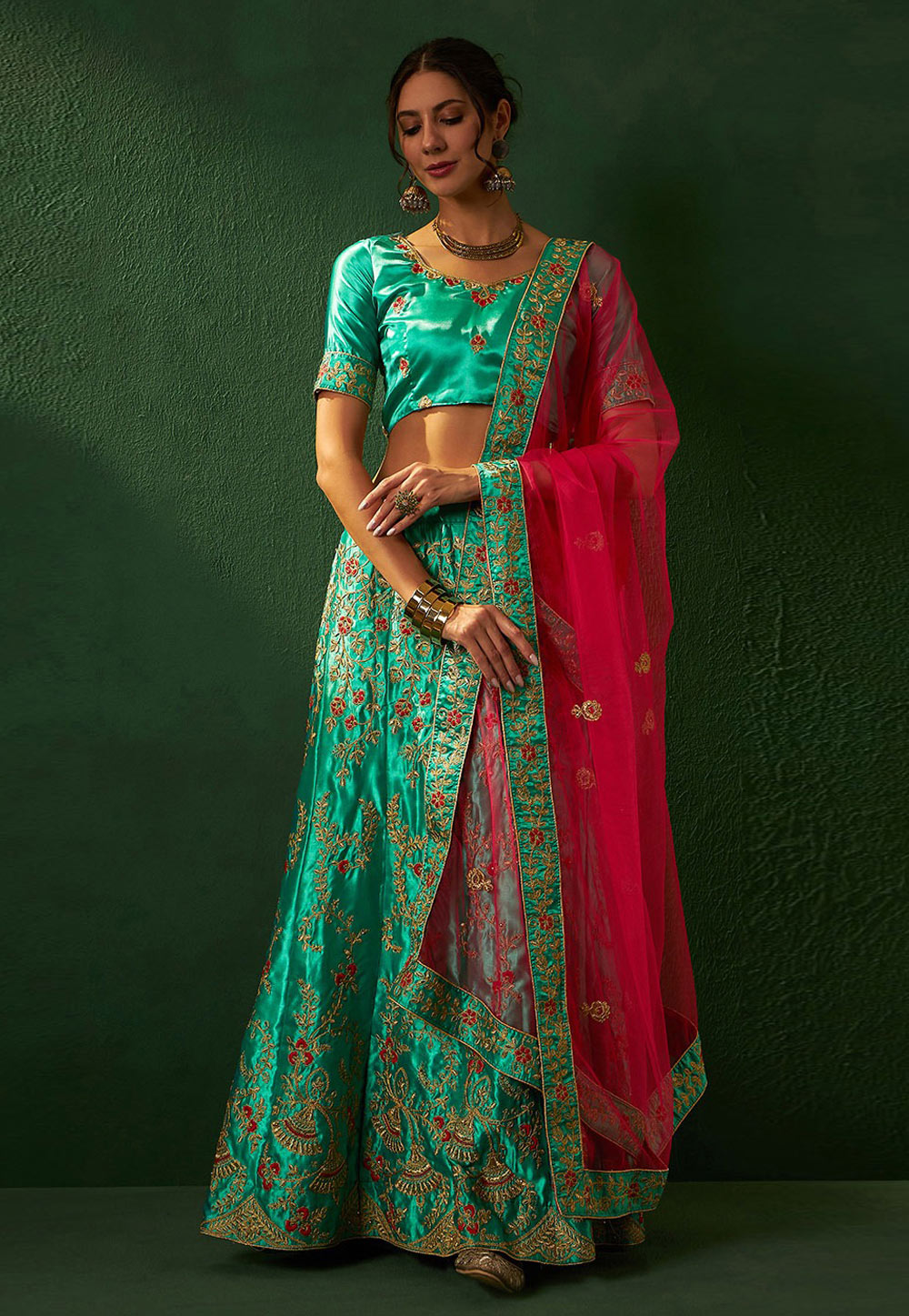Sea Green Silk Lehenga Choli 281158