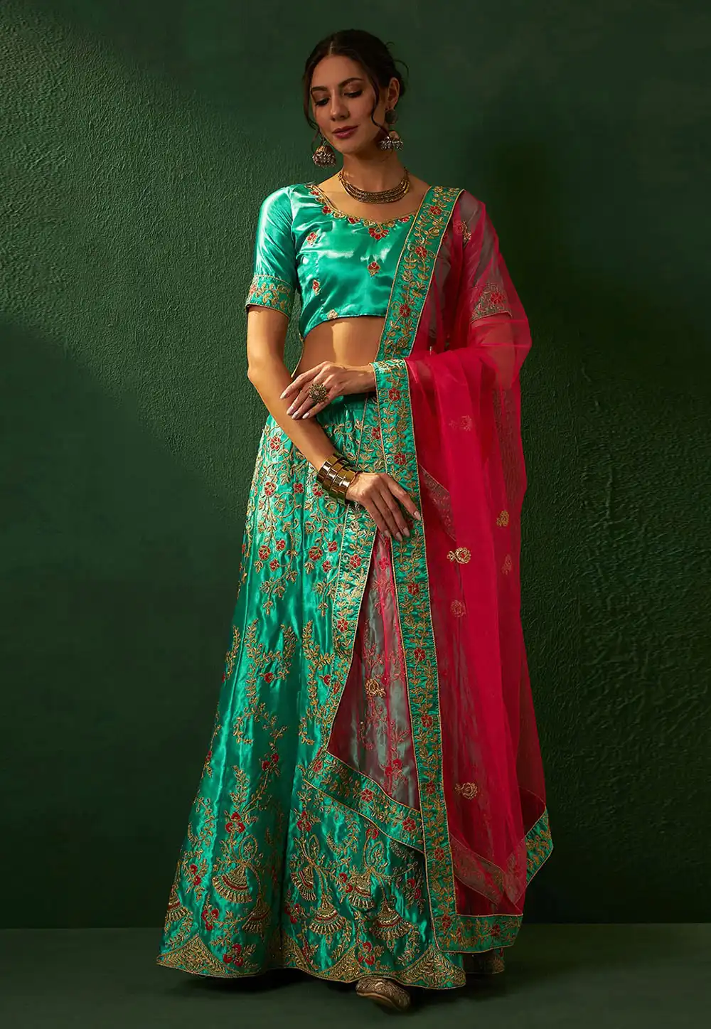 Sea Green Silk Lehenga Choli 281158