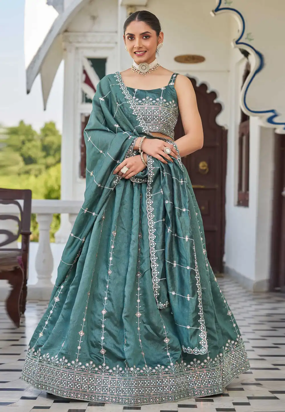 Sea Green Silk Lehenga Choli 307845