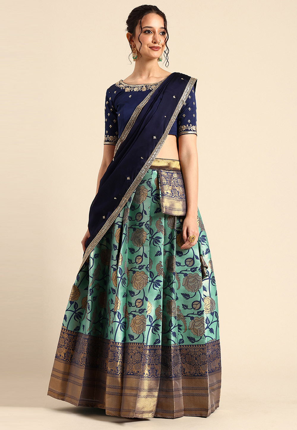 Sea Green Silk Lehenga Choli 312195