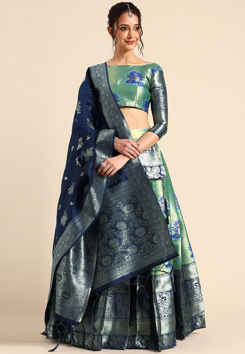 Sea Green Silk Lehenga Choli 312236