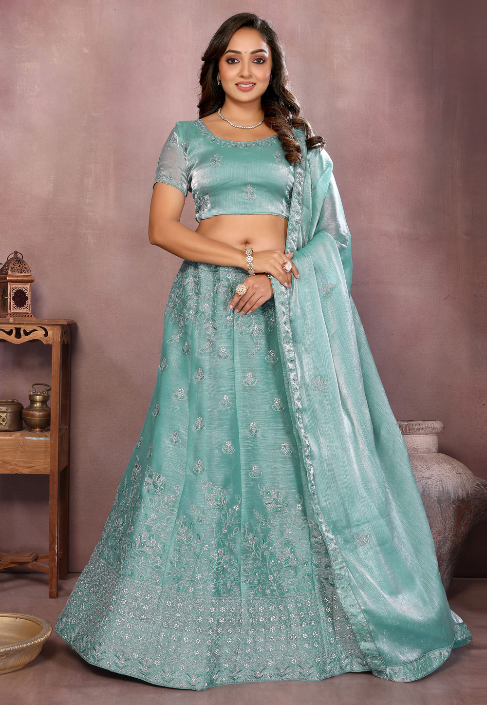 Sea Green Silk Lehenga Choli 320754