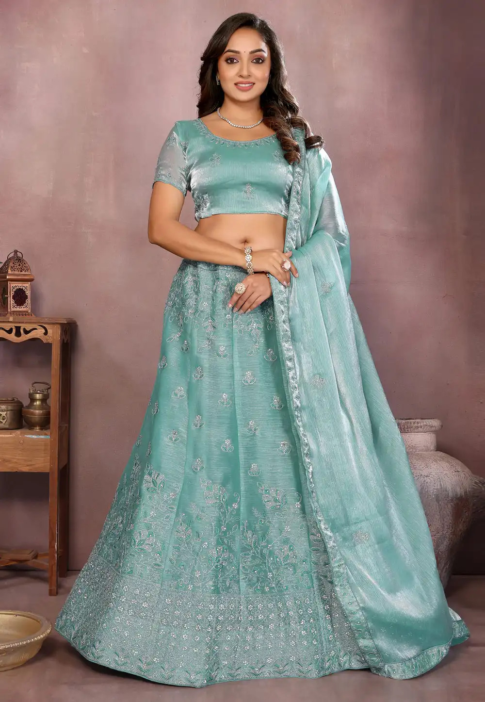 Sea Green Silk Lehenga Choli 320754
