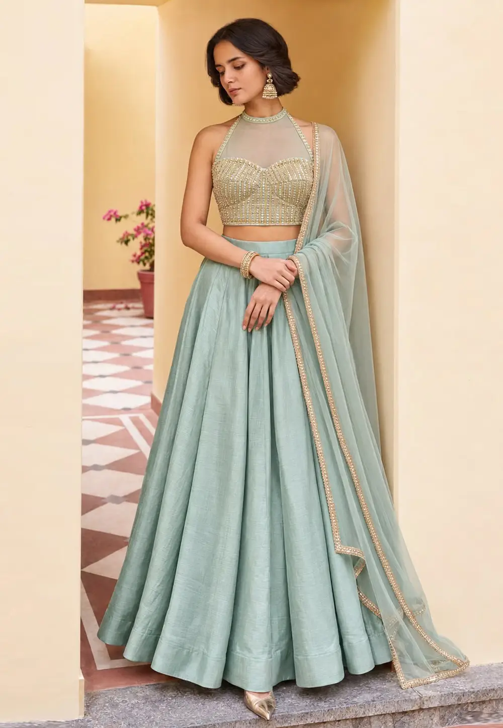 Sea Green Silk Lehenga Choli 336074