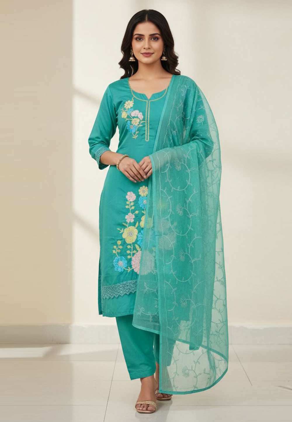Sea Green Silk Pant Style Suit 330311