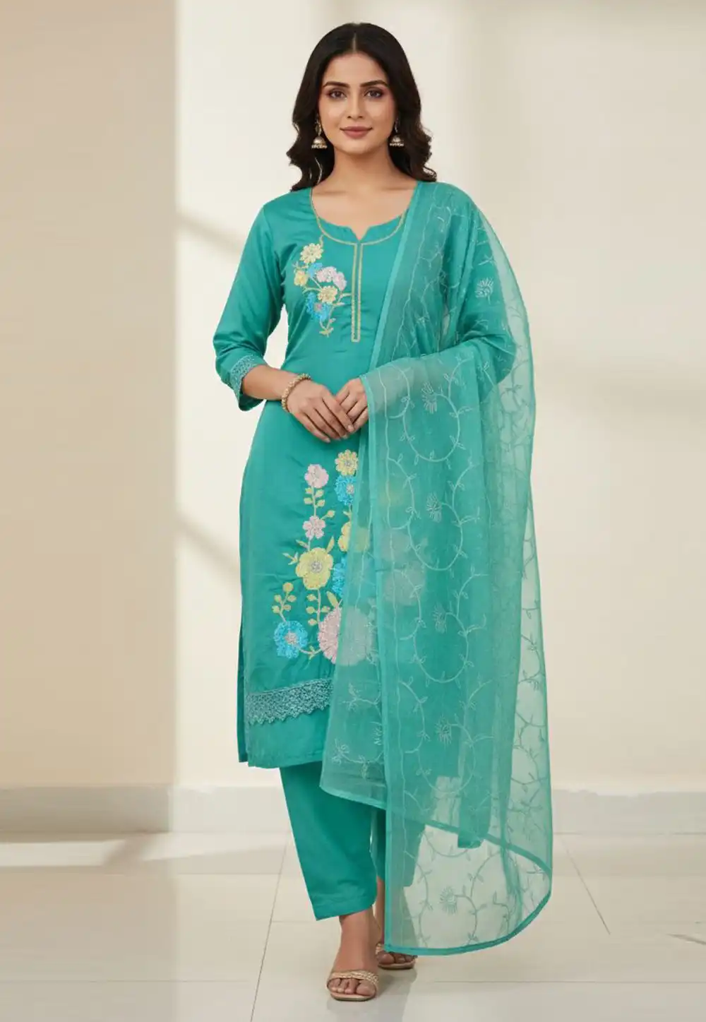 Sea Green Silk Pant Style Suit 330311