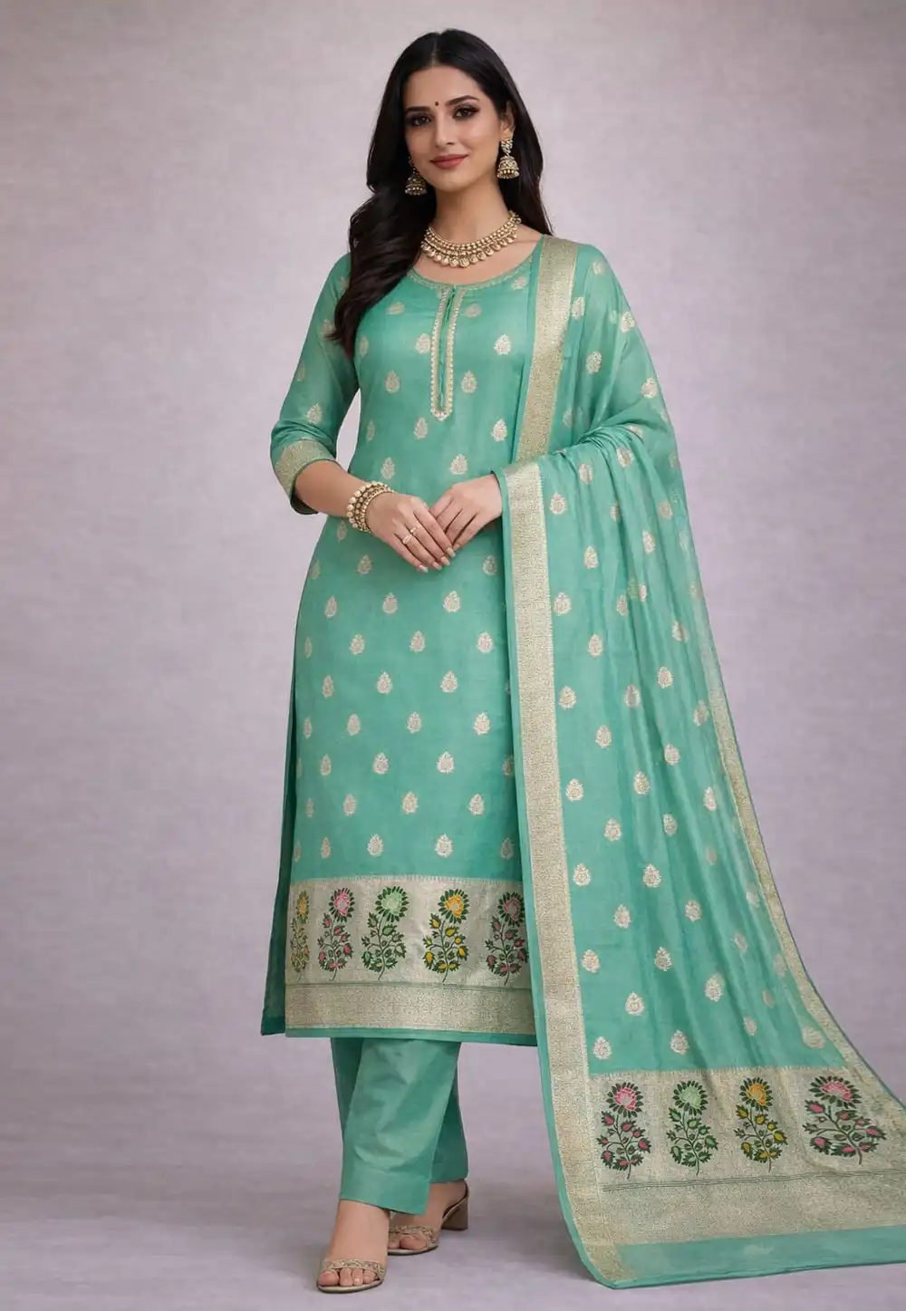 Sea Green Silk Pant Style Suit 330629