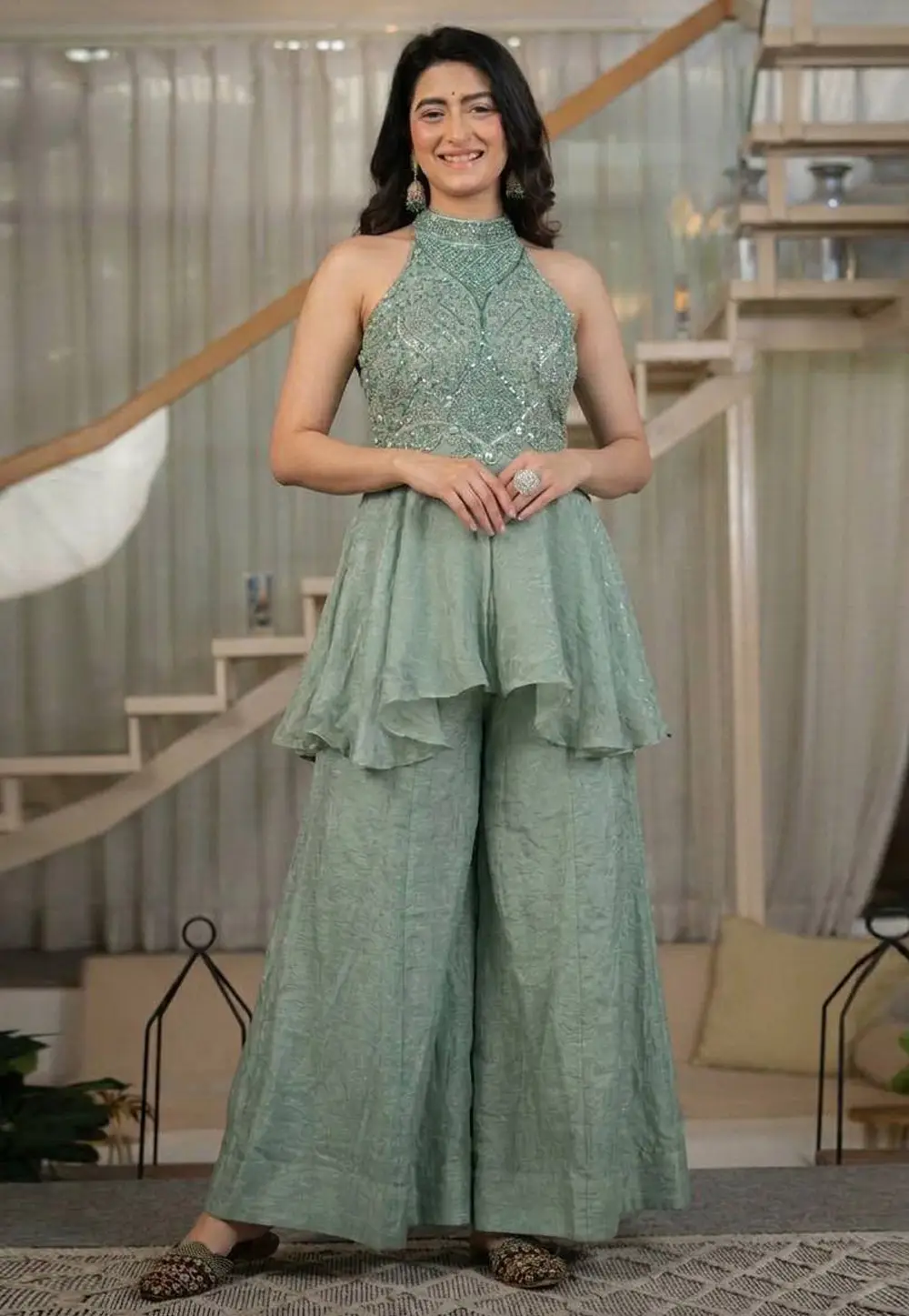 Sea Green Silk Peplum Suit 331230