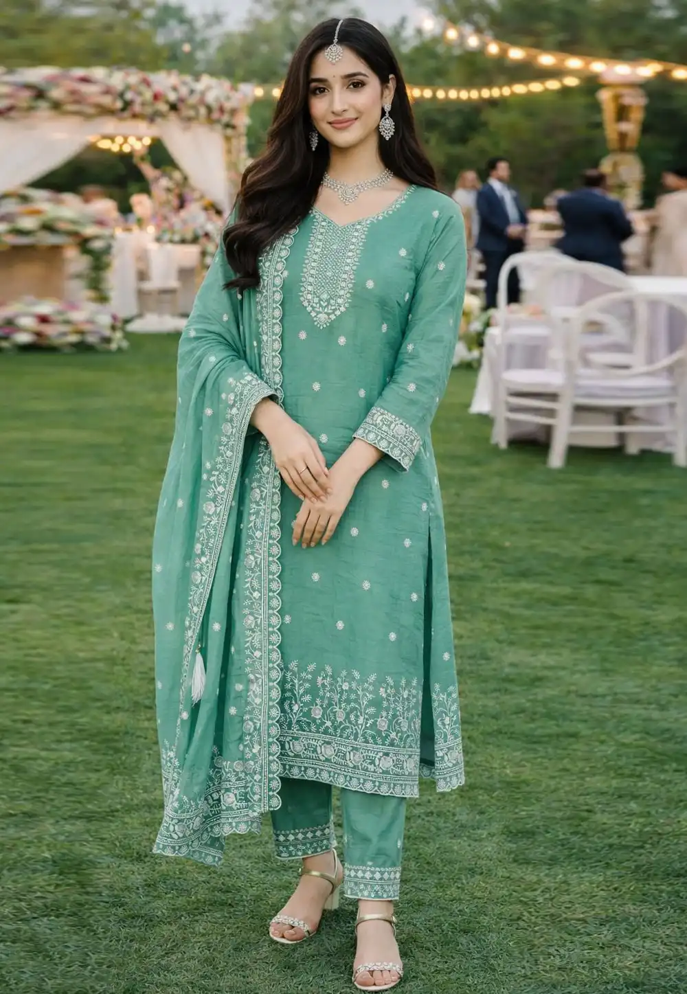 Sea Green Silk Readymade Pakistani Suit 324202