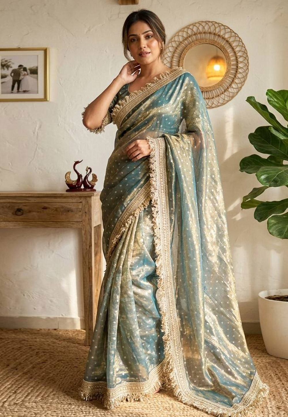 Sea Green Silk Saree With Blouse 328155