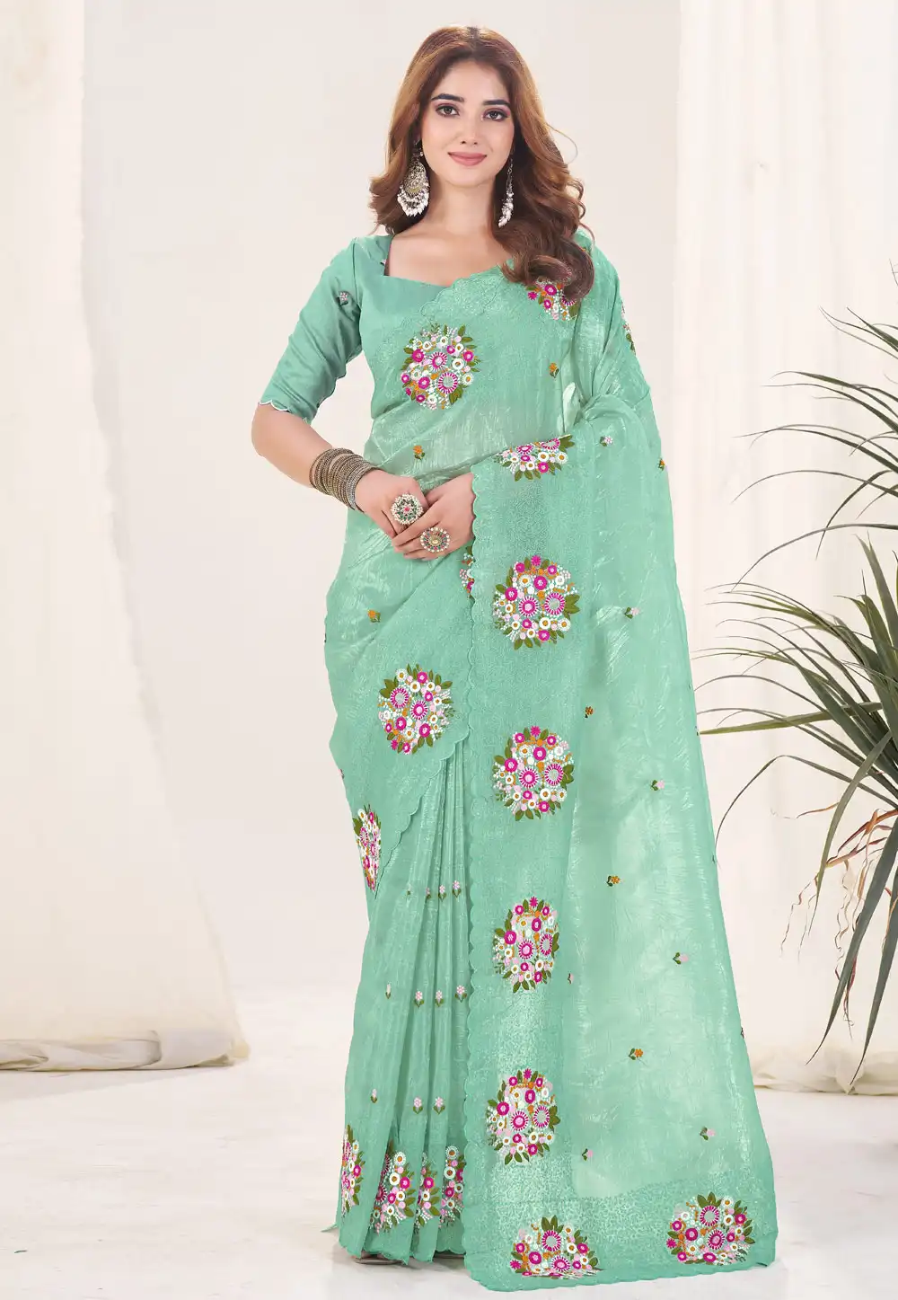 Sea Green Silk Saree With Blouse 317139