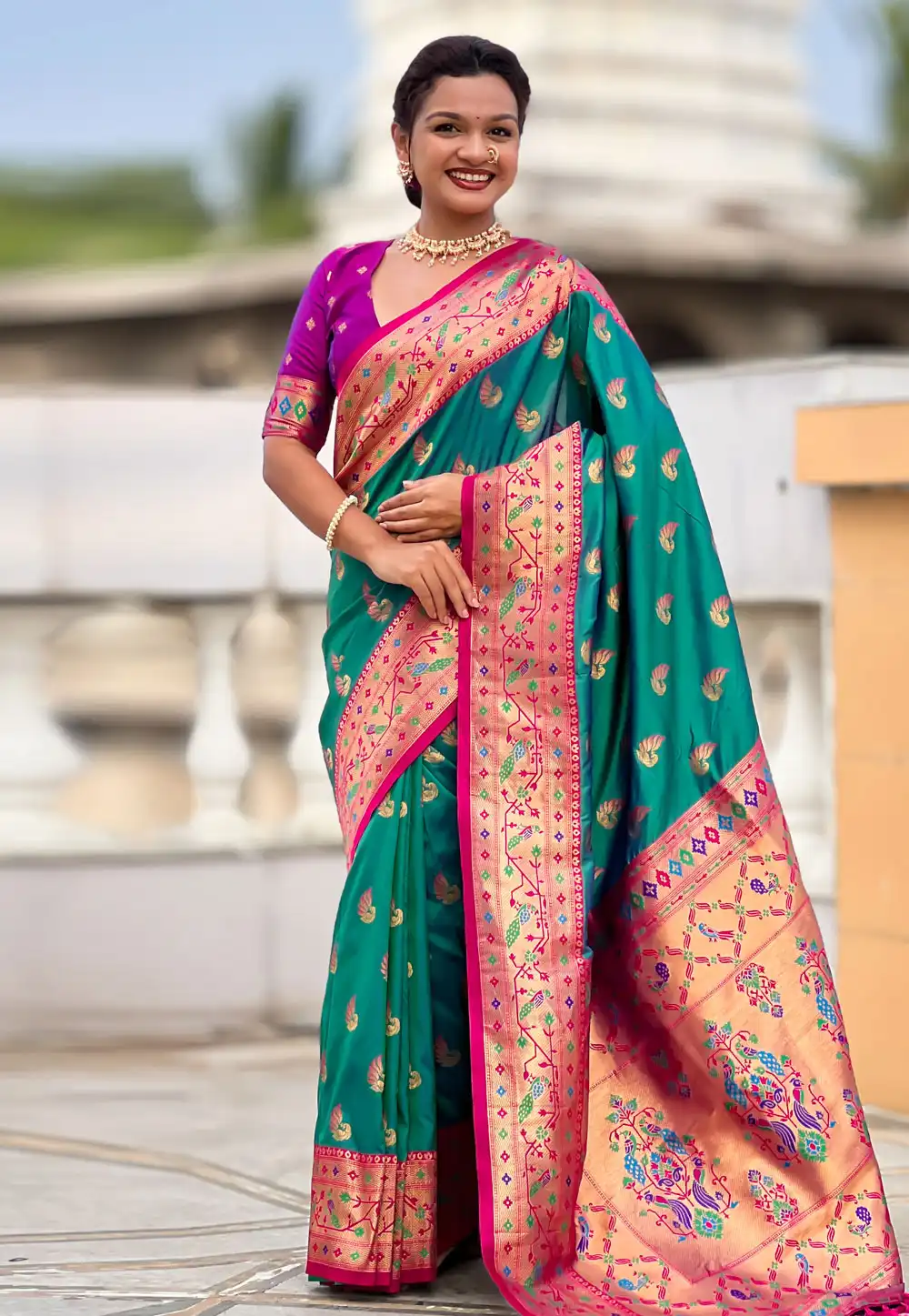Sea Green Silk Saree With Blouse 321981