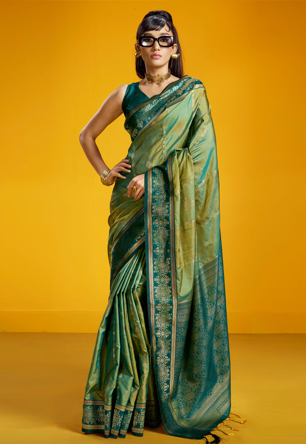 Sea Green Silk Saree With Blouse 328053