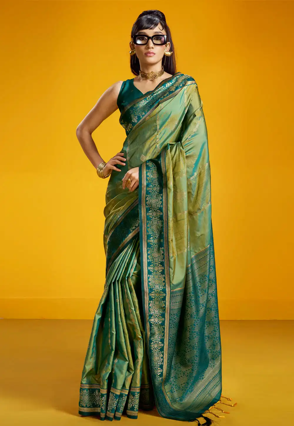 Sea Green Silk Saree With Blouse 328053