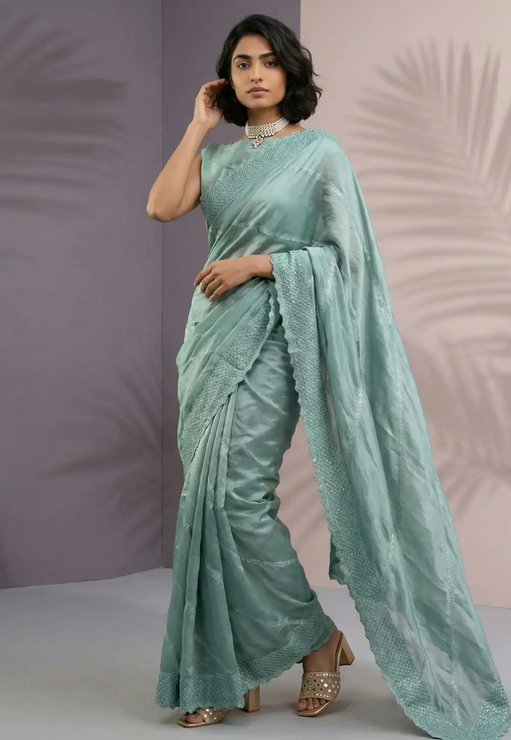 Sea Green Silk Saree With Blouse 329006