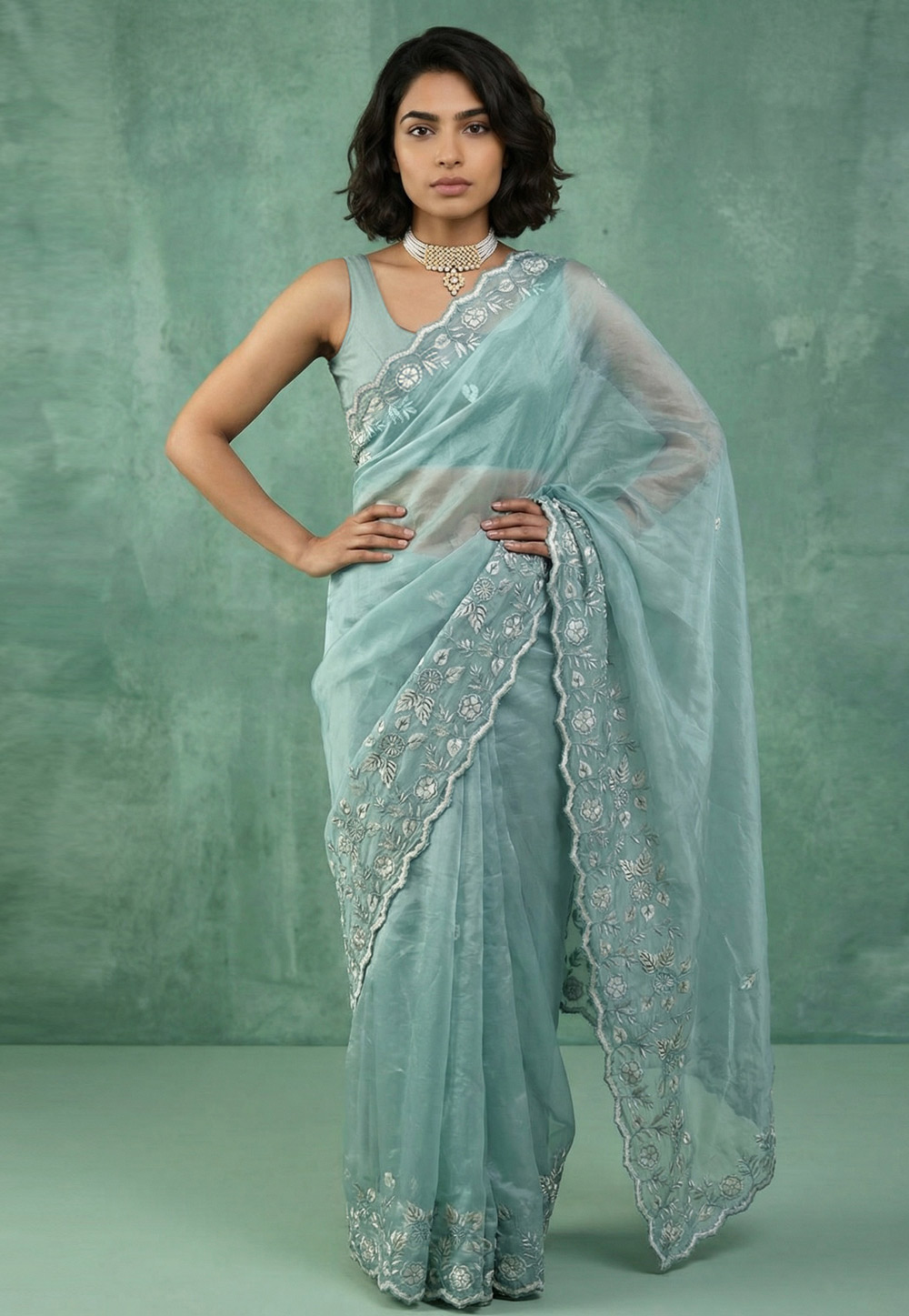 Sea Green Silk Saree With Blouse 329014