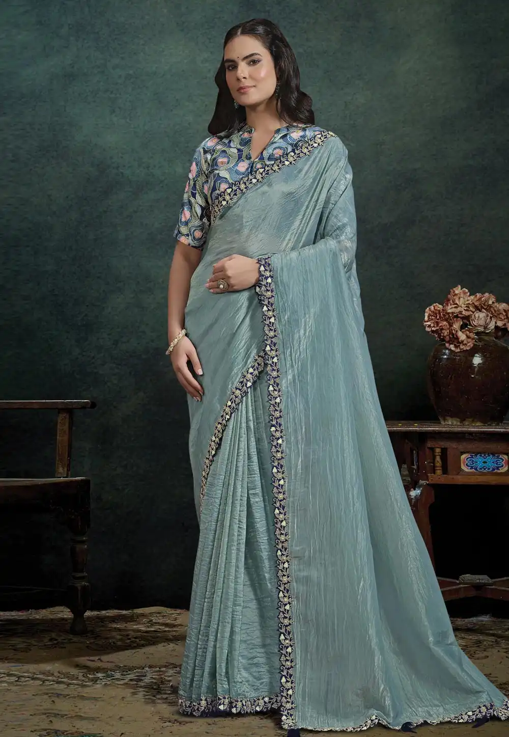 Sea Green Silk Saree With Blouse 322385