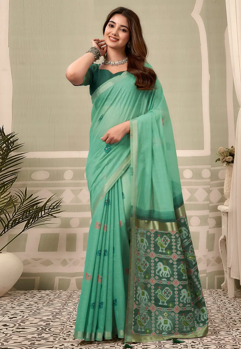 Sea Green Silk Saree With Blouse 331261