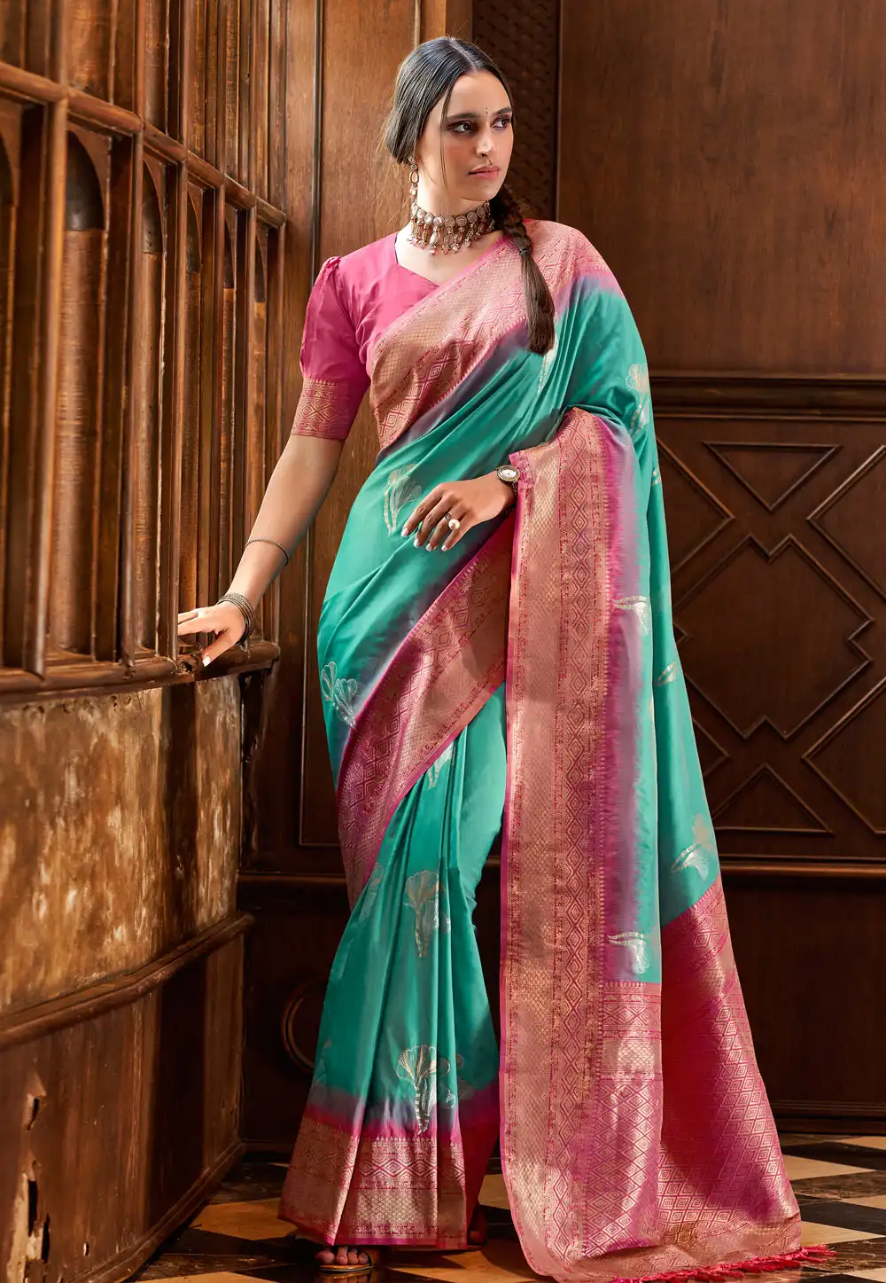 Sea Green Silk Saree With Blouse 287694