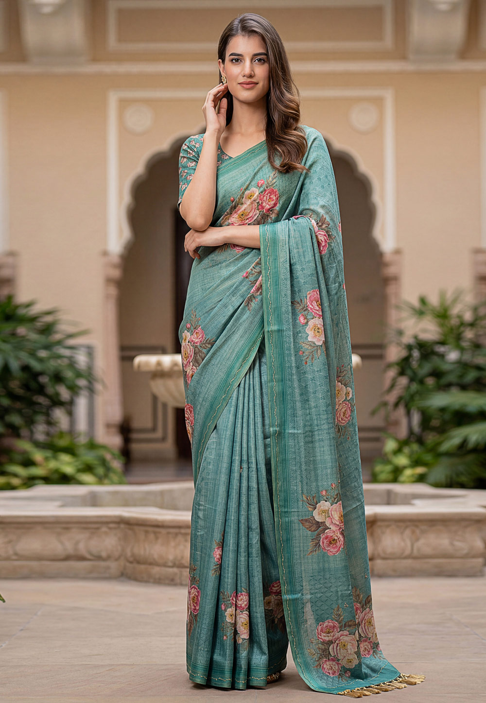Sea Green Silk Saree With Blouse 327495
