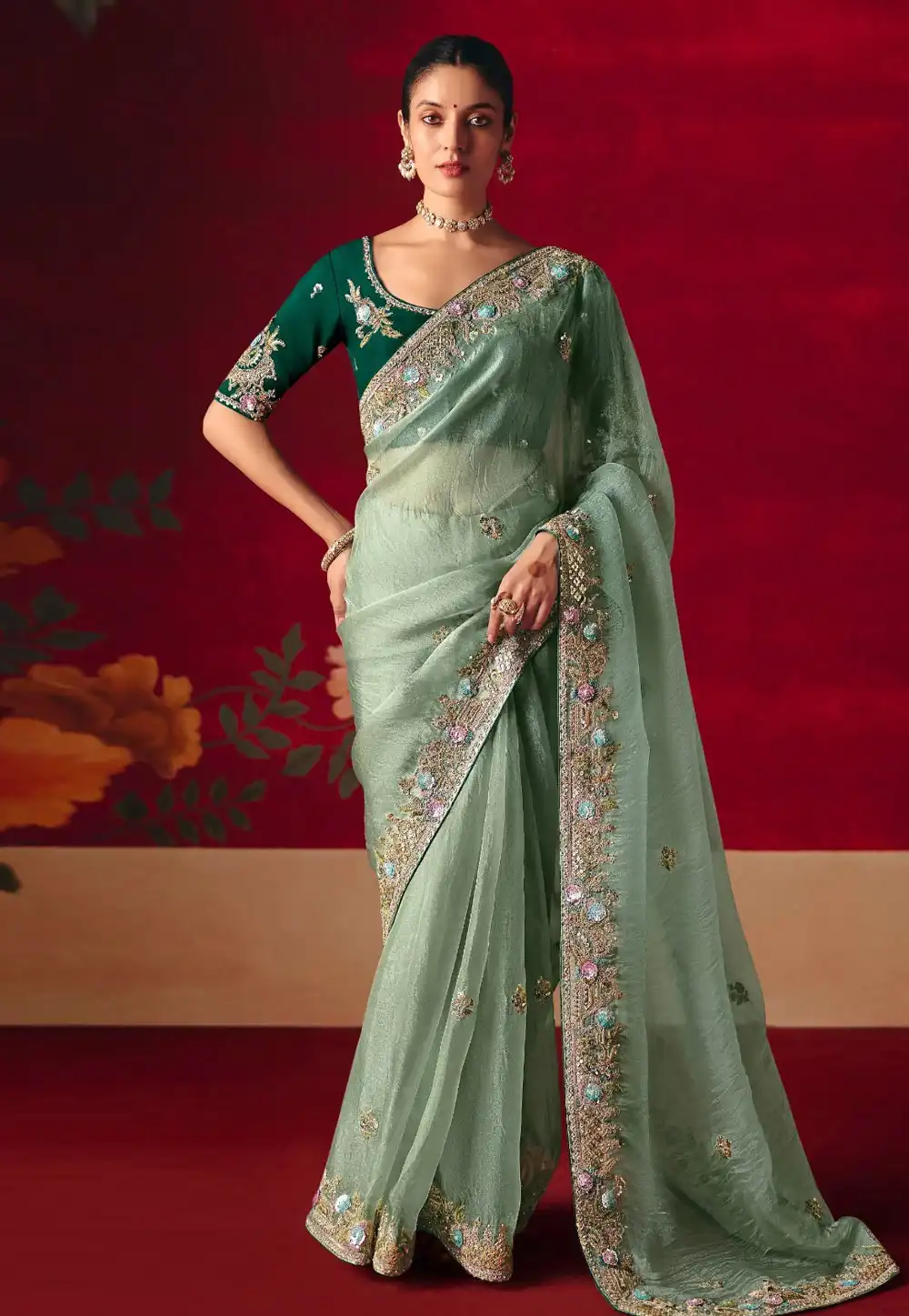Sea Green Silk Saree With Blouse 322028