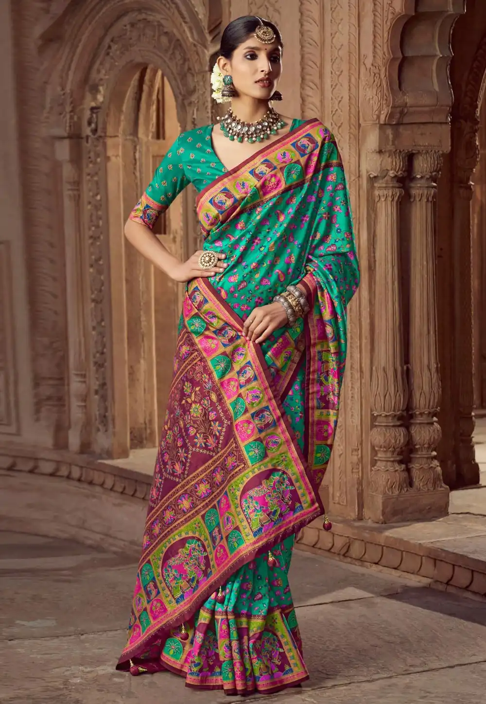 Sea Green Silk Saree With Blouse 316610