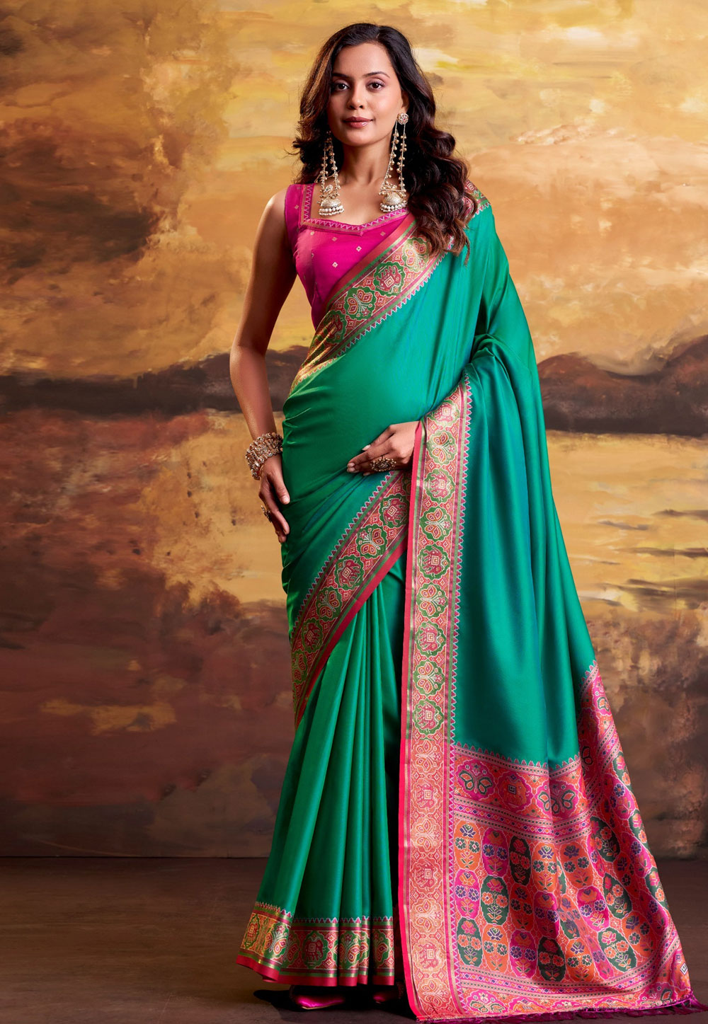 Sea Green Silk Saree With Blouse 328477
