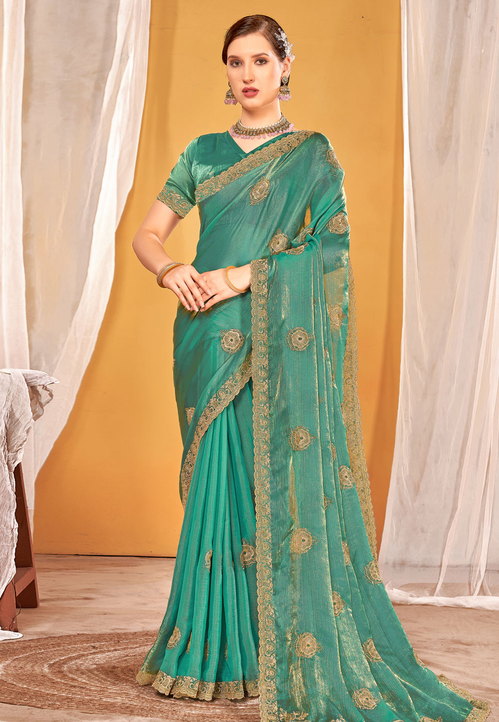 Sea Green Silk Saree With Blouse 311500