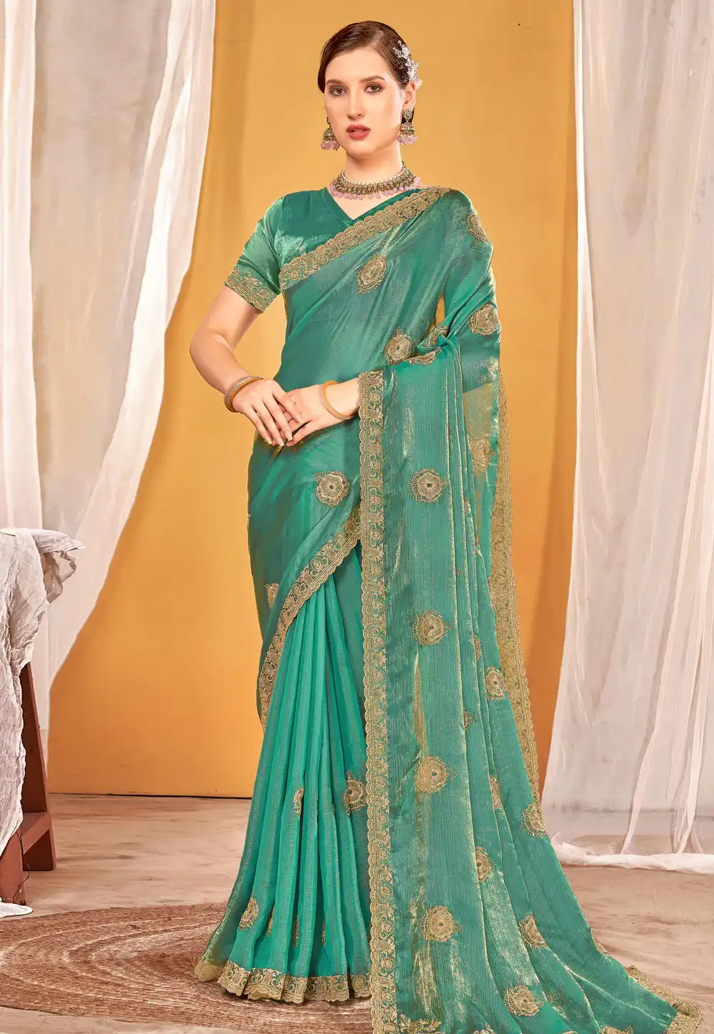 Sea Green Silk Saree With Blouse 311500