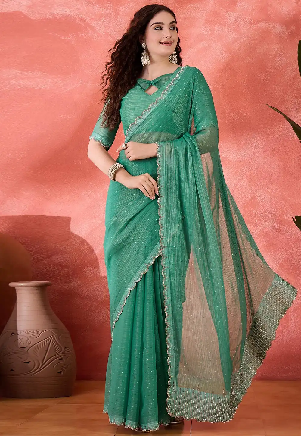 Sea Green Silk Saree With Blouse 316792