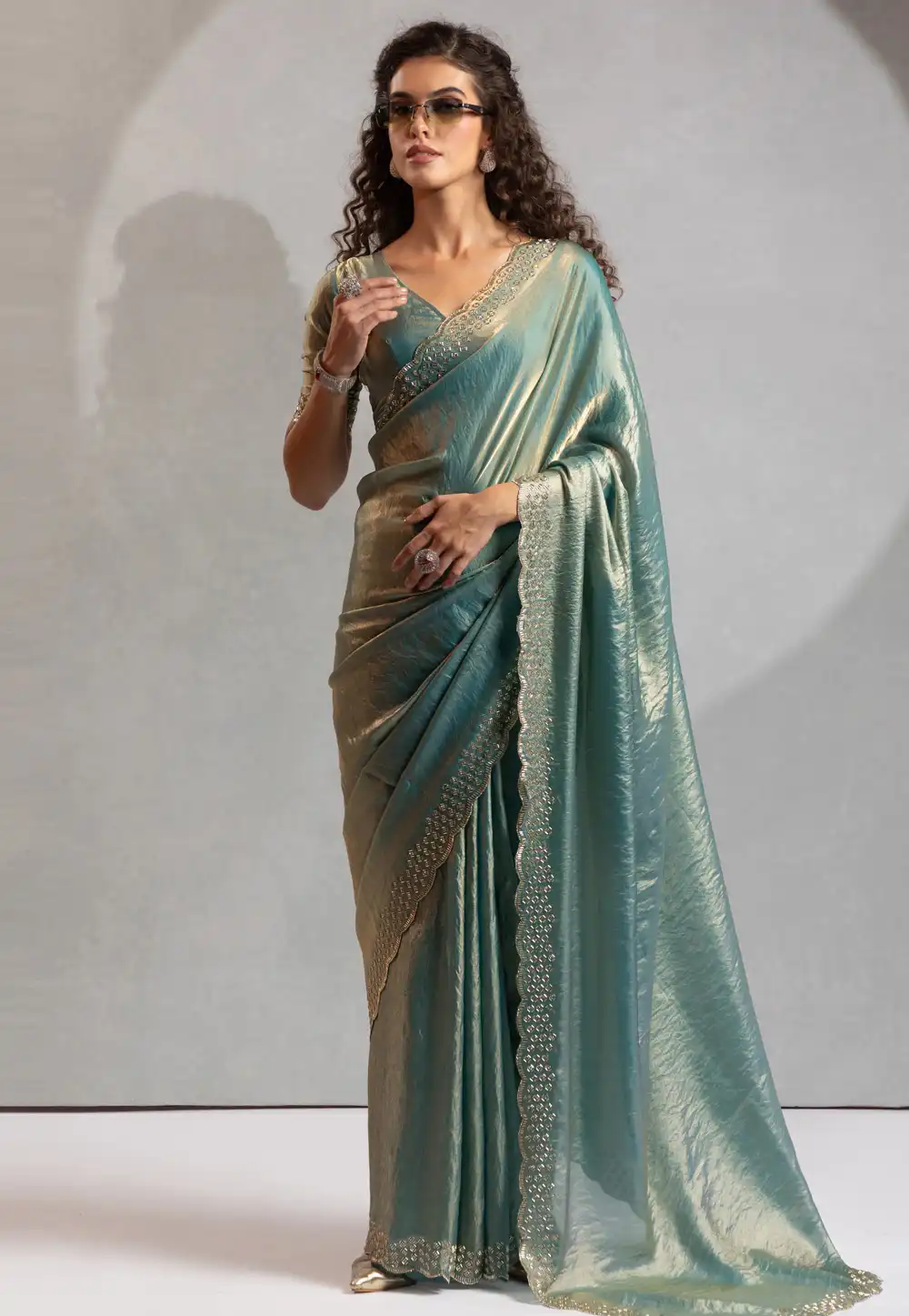 Sea Green Silk Saree With Blouse 313575