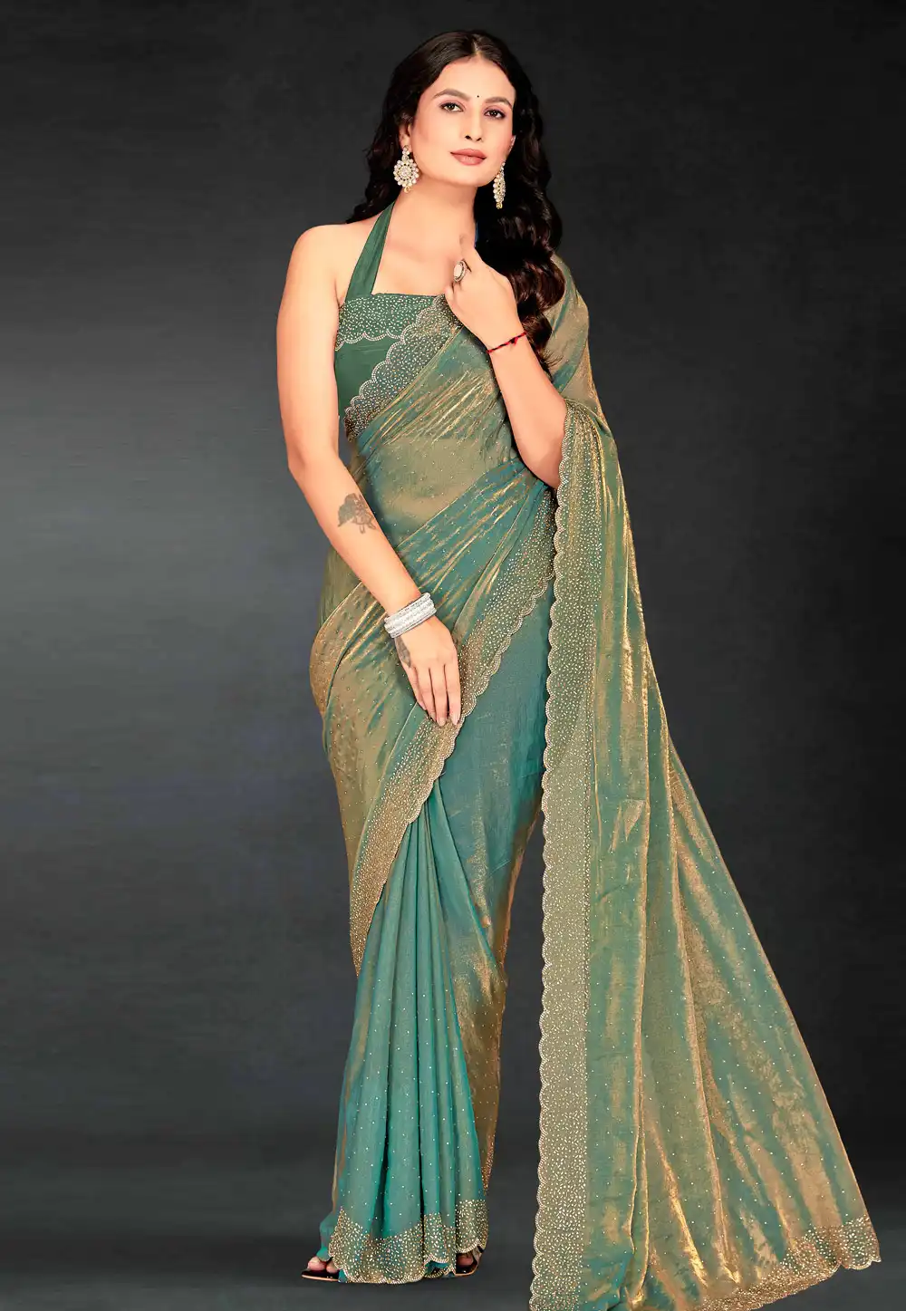 Sea Green Silk Saree With Blouse 313675