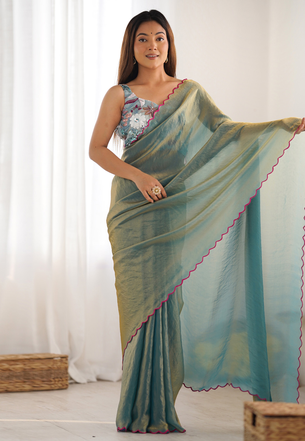 Sea Green Silk Saree With Blouse 322115