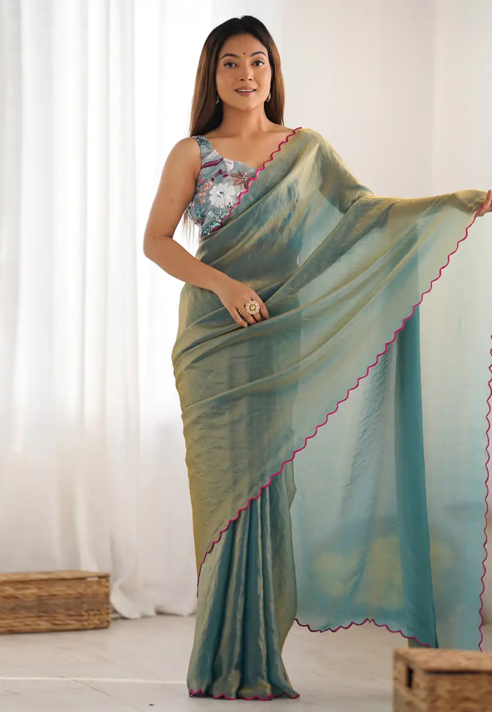 Sea Green Silk Saree With Blouse 322115