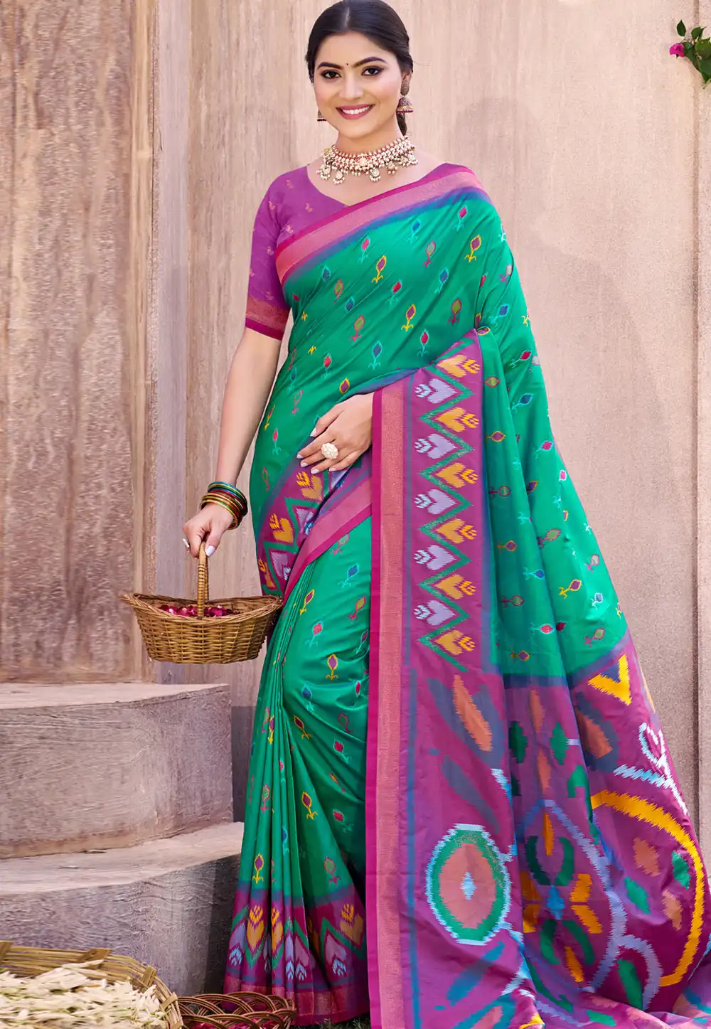 Sea Green Silk Saree With Blouse 323738