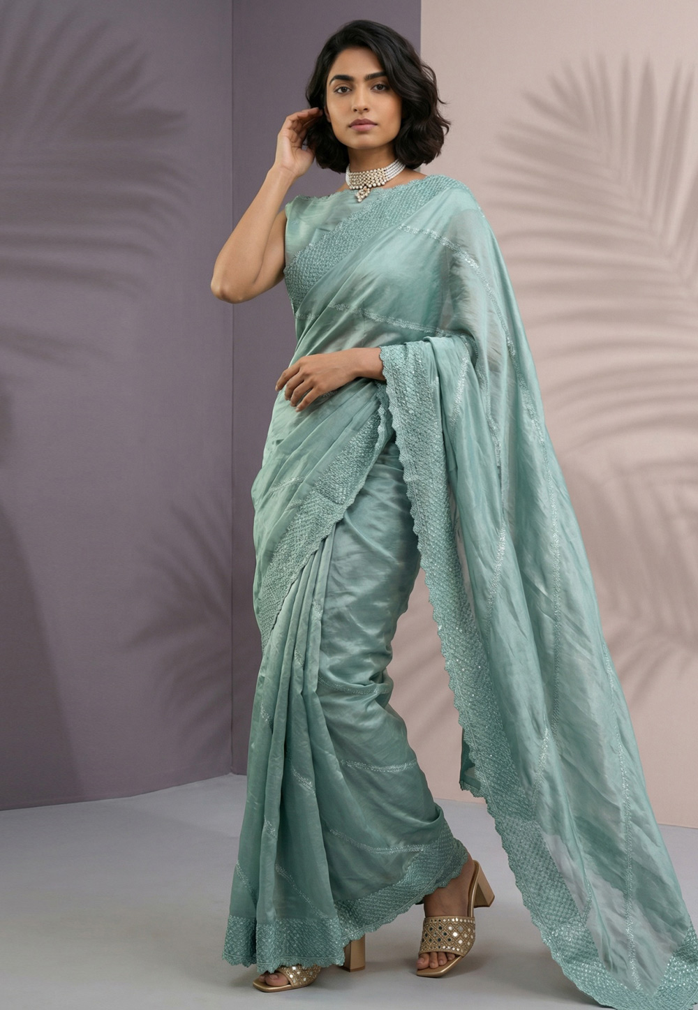 Sea Green Silk Saree With Blouse 326702
