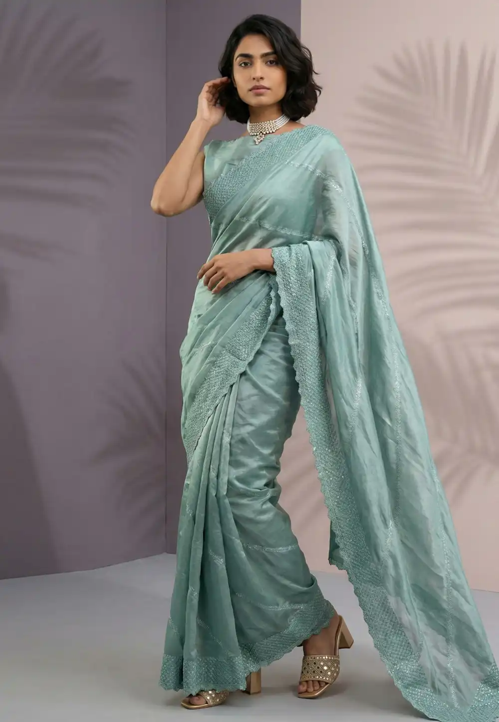 Sea Green Silk Saree With Blouse 326702