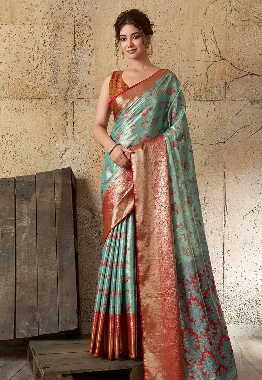 Sea Green Silk Saree With Blouse 328027