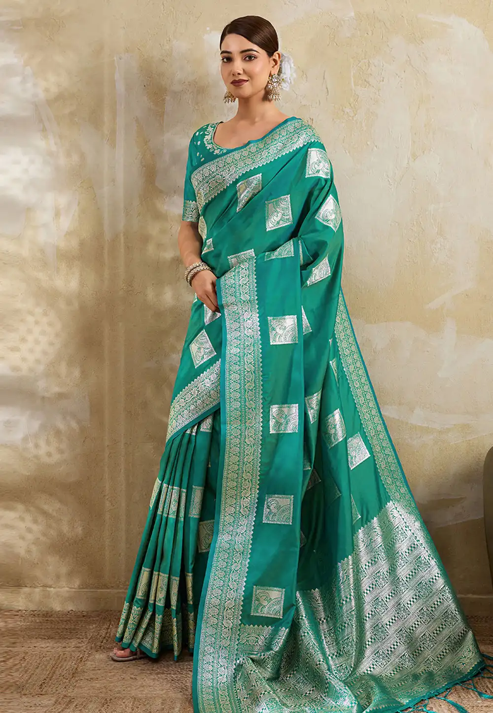 Sea Green Silk Saree With Blouse 328749