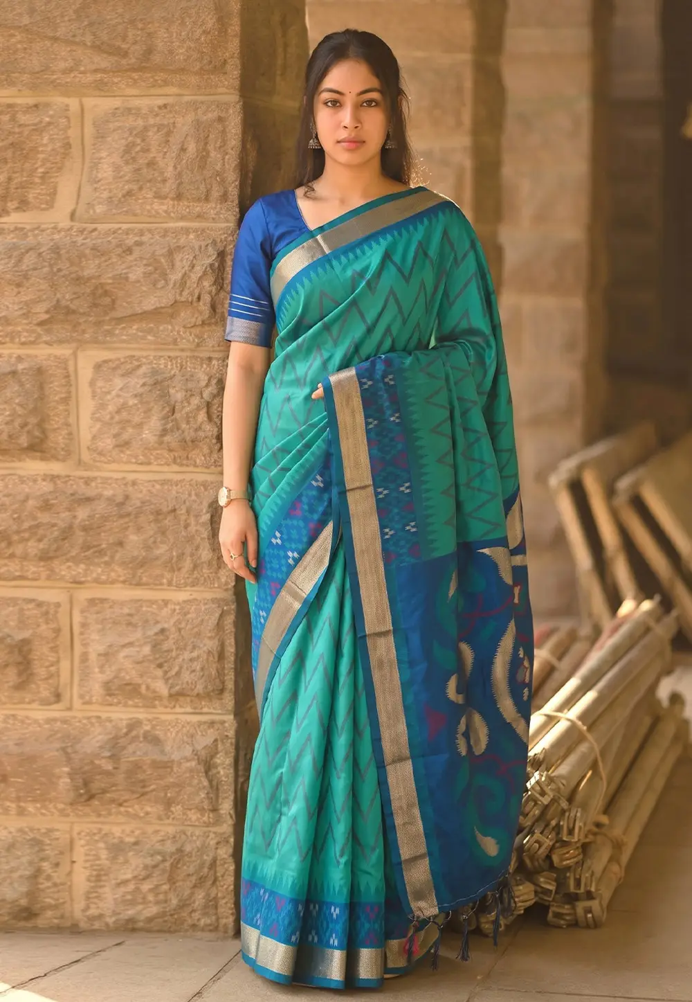 Sea Green Silk Saree With Blouse 334123