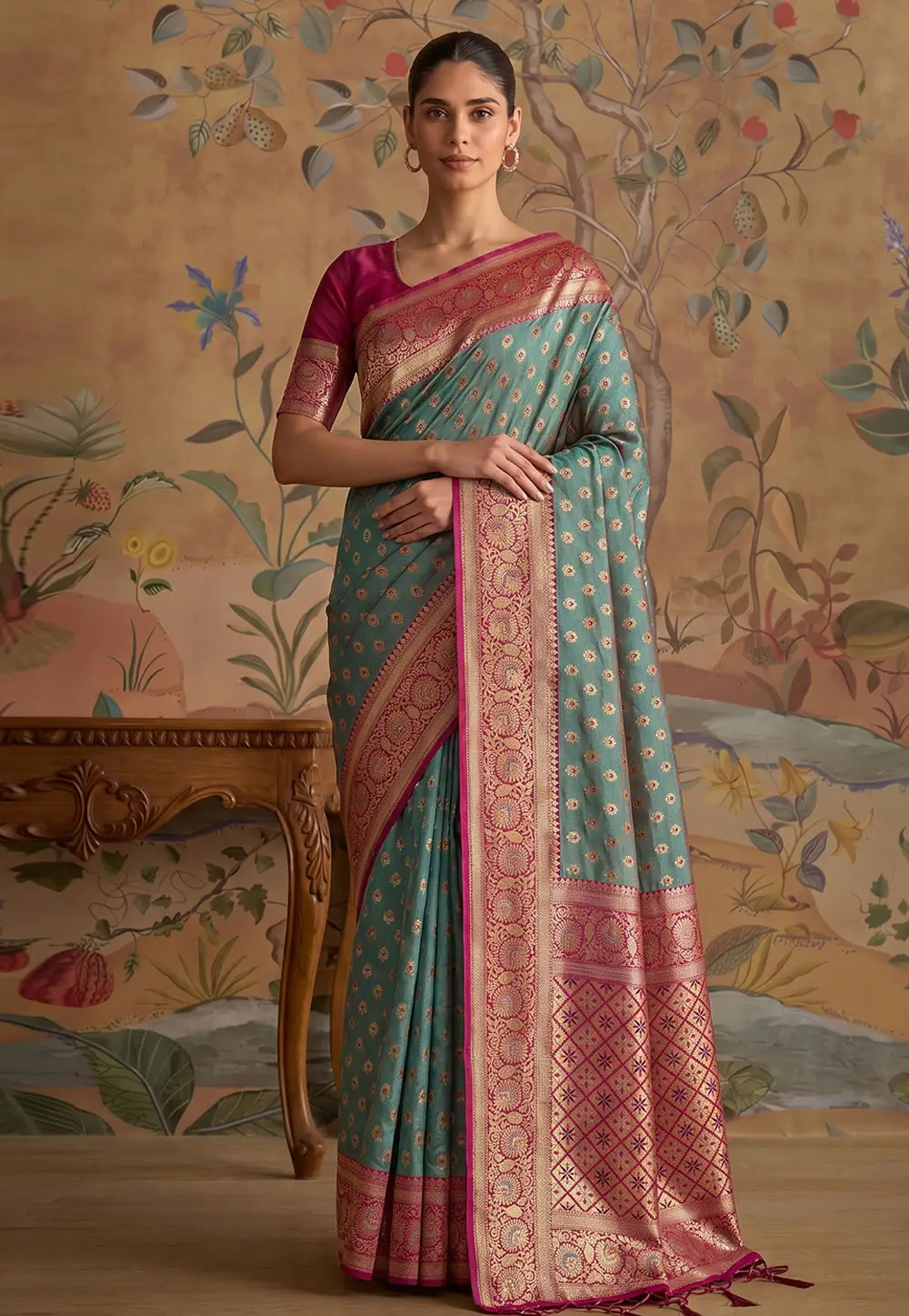 Sea Green Silk Saree With Blouse 334983
