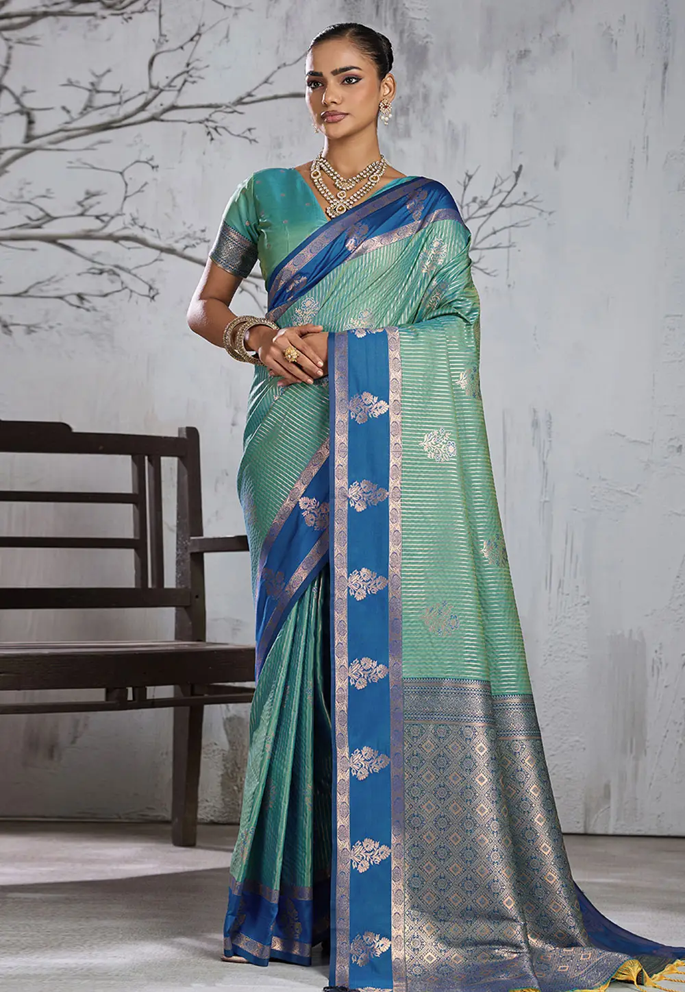 Sea Green Silk Saree With Blouse 336305