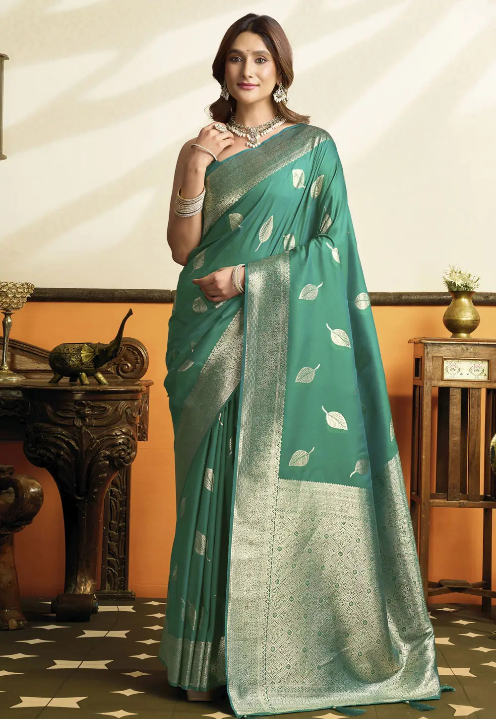 Sea Green Silk Saree With Blouse 336328