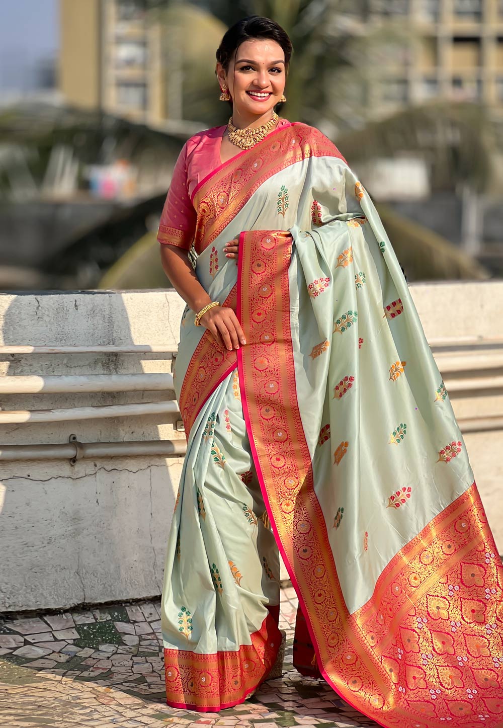 Sea Green Silk Saree With Blouse 308465