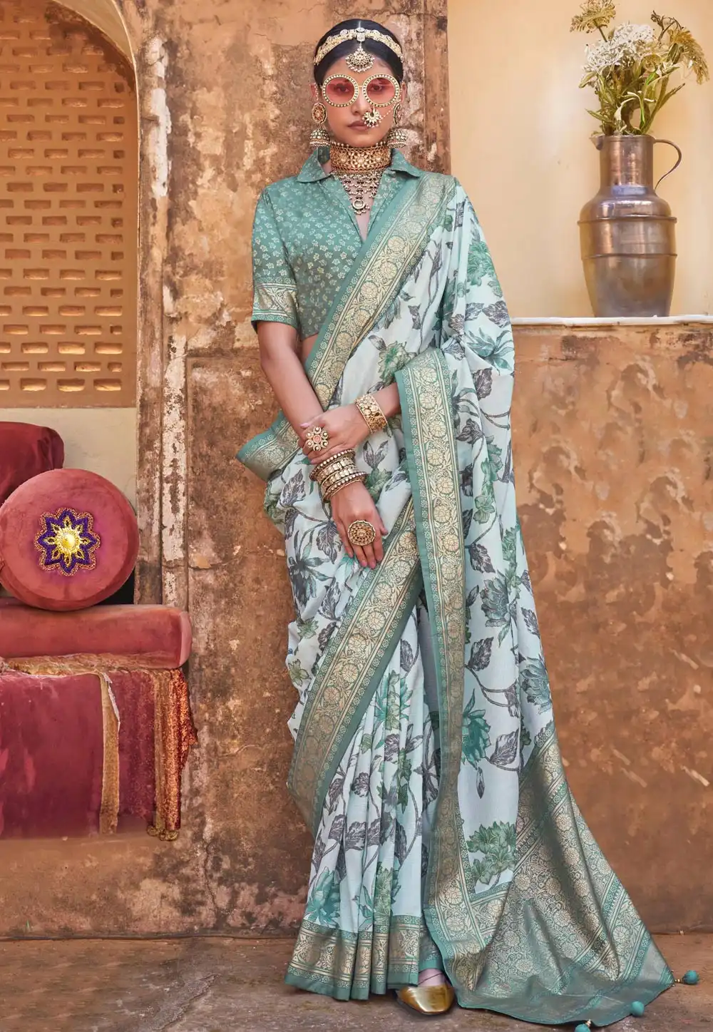 Sea Green Silk Saree With Blouse 310553
