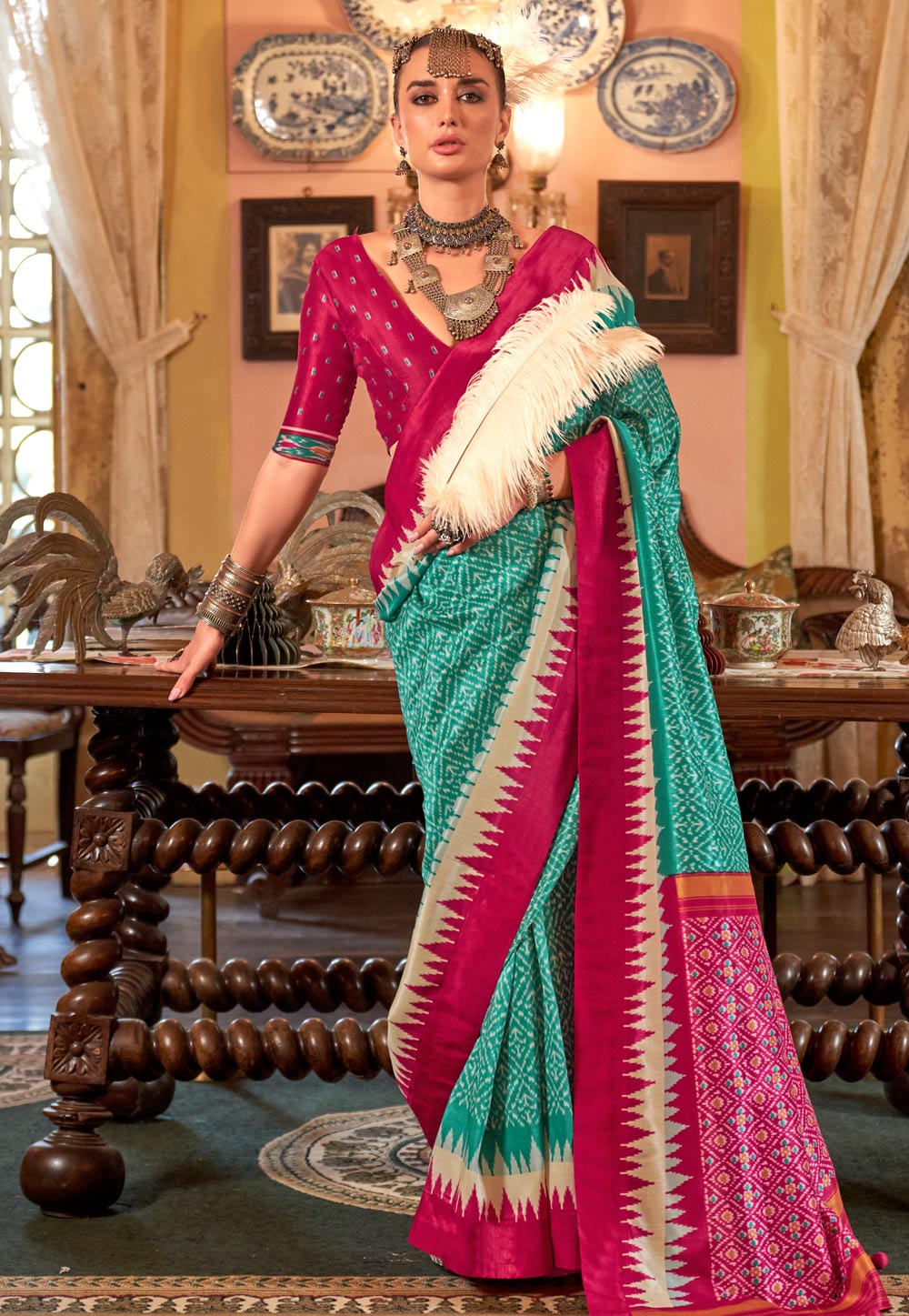 Sea Green Silk Saree With Blouse 318691