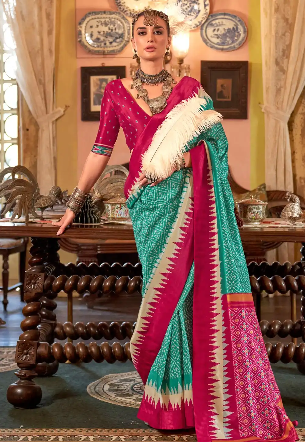 Sea Green Silk Saree With Blouse 318691