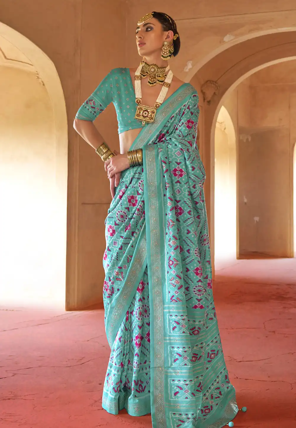 Sea Green Silk Saree With Blouse 314802