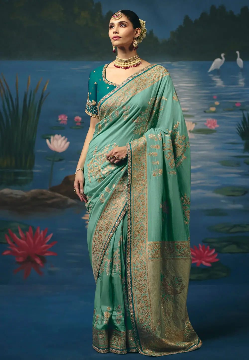 Sea Green Silk Saree With Blouse 337134